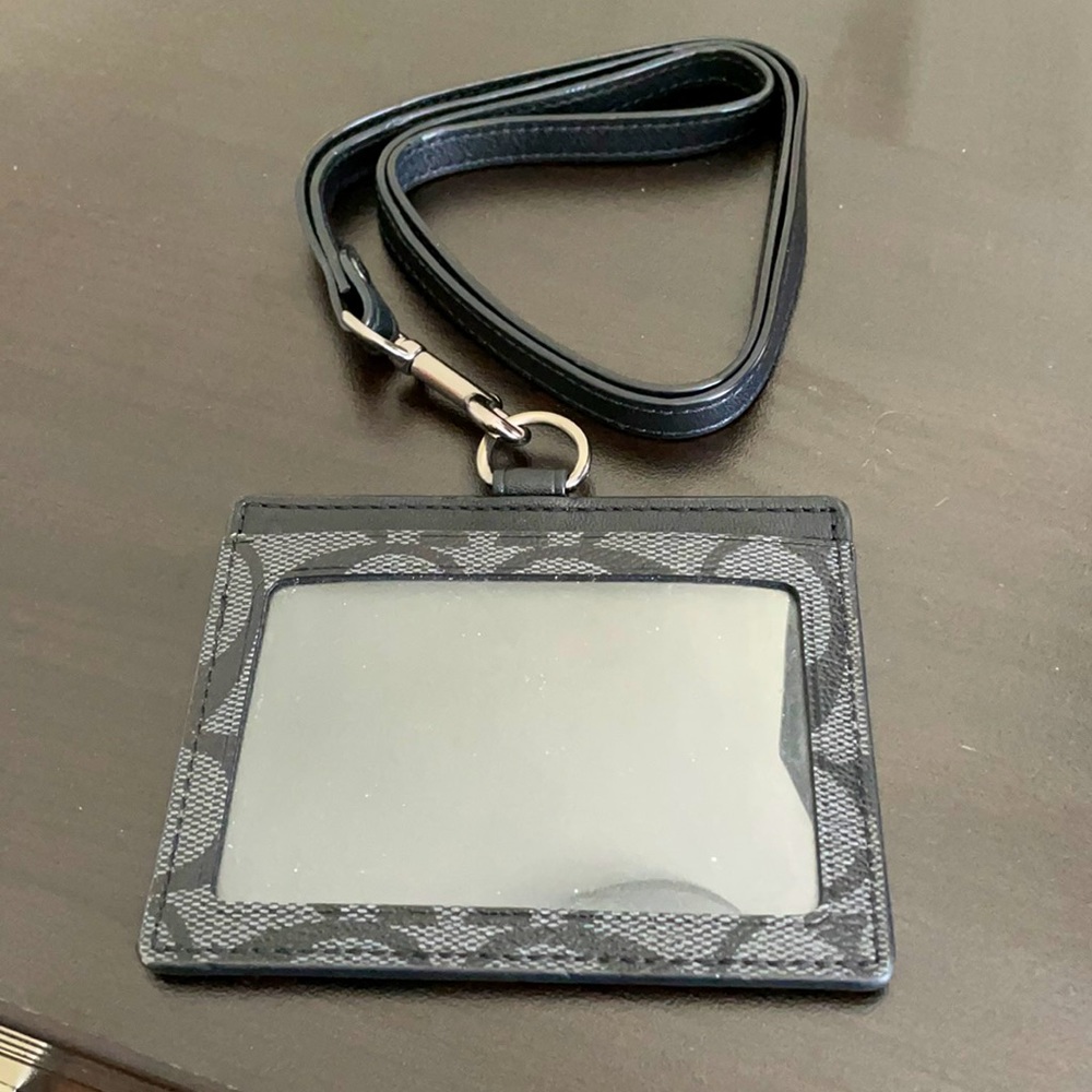 Coach Black Vinyl/Leather ID Lanyard